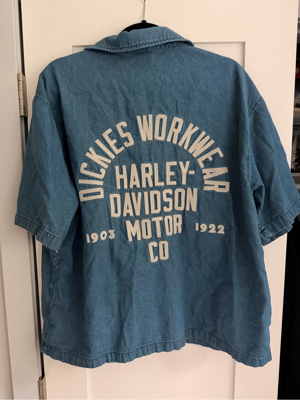 harley-davidson x dickies denim short sleeve button down work shirt - Picture 8 of 8